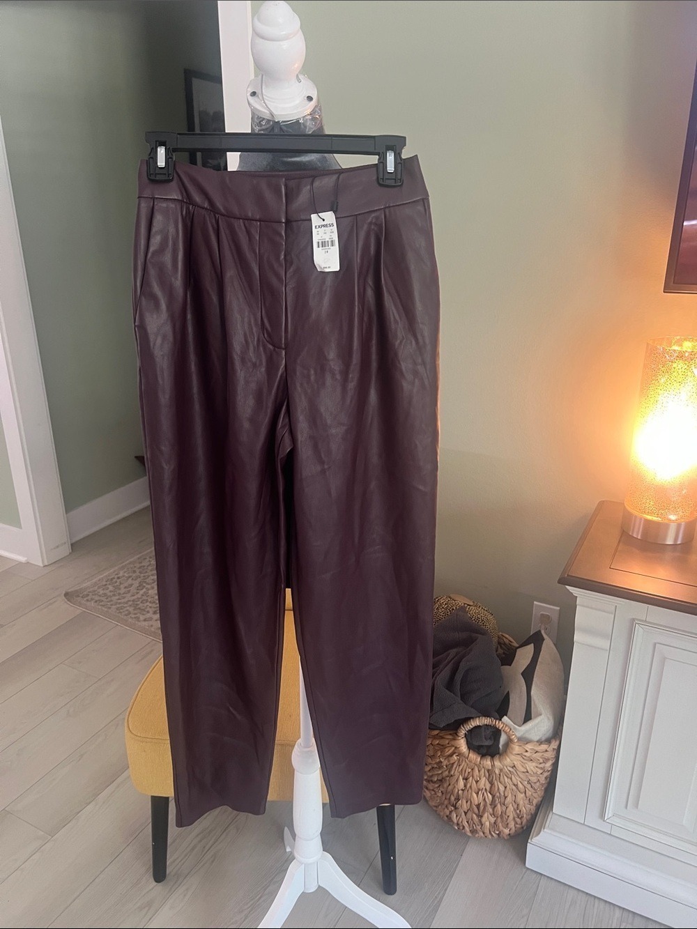 Express Women's Faux Leather Trousers - Dark Burgundy